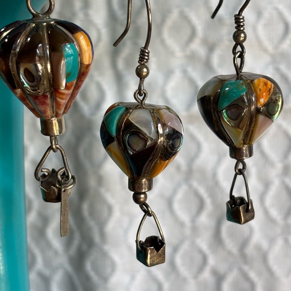 Sterling Silver and Shell/Other Hot Air Balloon Pendant and Earrings